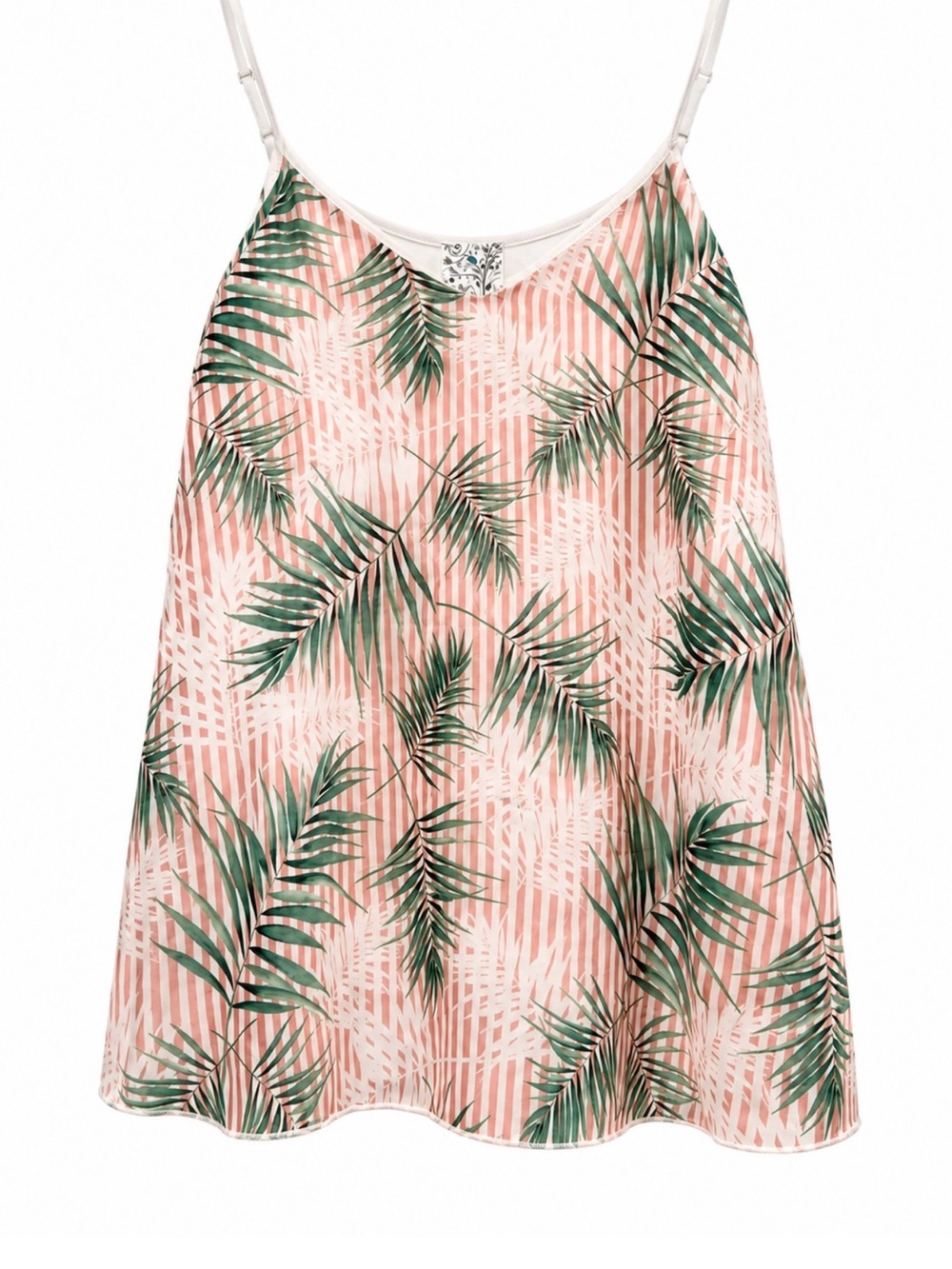 Pink Tropical Palm-Print Spaghetti Strap Top - Size Small